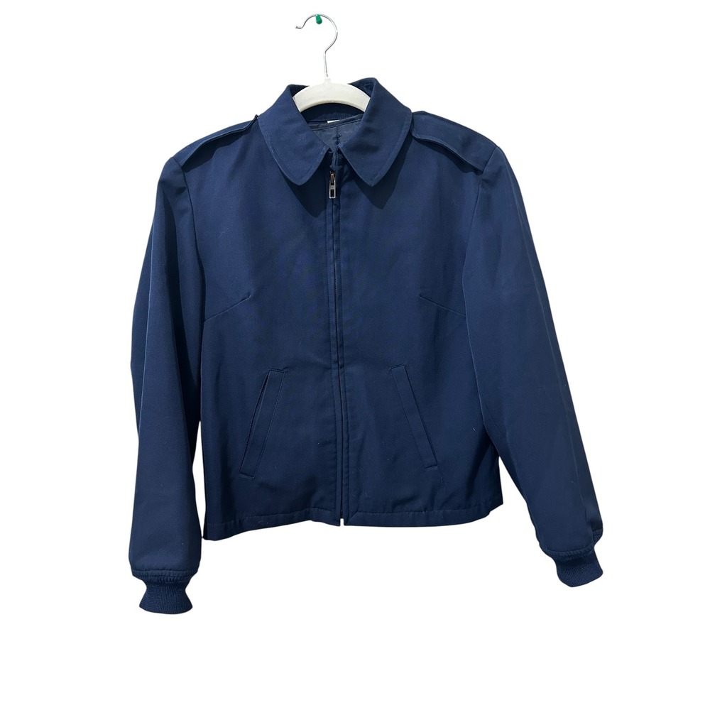 Vintage  1988 Navy Blue Utility Jacket  Size 6 Military Style Epaulet Bomber Zip